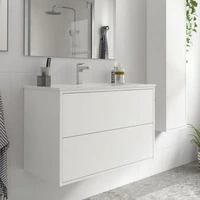Mobile bagno sospeso bianco opaco con lavabo 2 cassetti 80x45x54h