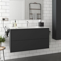 Mobile bagno sospeso nero opaco con lavabo 2 cassetti 100x45x54h