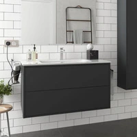 Mobile bagno sospeso nero opaco con lavabo 2 cassetti 100x45x54h
