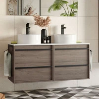 Mobile bagno sospeso rovere eternity doppio lavabo 4 cassetti 120x45x54h