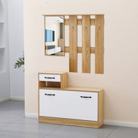Mobile ingresso Rudolf XL bianco effetto lucido e rovere con maniglie nere