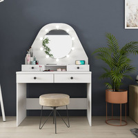 Toeletta da trucco con specchio a luci a led con doppio ripiano e 4 cassetti bianco