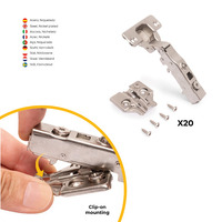 Emuca Lotto di 20 cerniere collo dritto X91 con chiusura soft a vite, altezza 0, Acciaio, Nichelato - 3