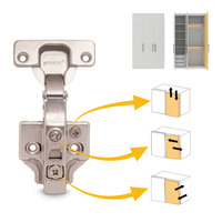 Emuca Lotto di 20 cerniere collo dritto X91 con chiusura soft a vite, altezza 0, Acciaio, Nichelato - 5
