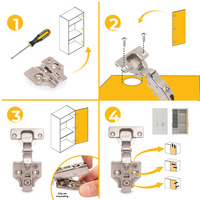 Emuca Lotto di 20 cerniere collo dritto X91 con chiusura soft a vite, altezza 0, Acciaio, Nichelato - 8