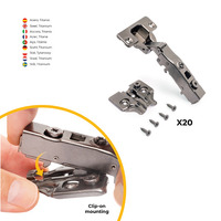 Emuca Lotto di 20 cerniere collo dritto X91 con chiusura soft e Basetta a vite, altezza 0, Acciaio,  - 4