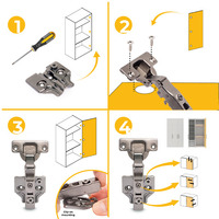 Emuca Lotto di 20 cerniere collo dritto X91 con chiusura soft e Basetta a vite, altezza 0, Acciaio,  - 9