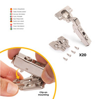 Emuca Lotto di 20 cerniere mezzo collo X91 con chiusura soft e Basetta a vite, altezza 0, Acciaio, N - 3