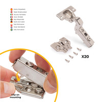 Emuca Lotto di 20 cerniere collo alto X91 con chiusura soft e Basetta a vite, Altezza 0, Acciaio, Ni - 3
