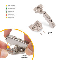 Emuca Lotto di 20 cerniere collo dritto X91 con chiusura soft e Basetta Euro, altezza 0, Acciaio, Ni - 3