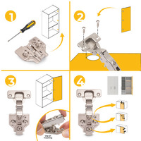 Emuca Lotto di 20 cerniere collo dritto X91 con chiusura soft e Basetta Euro, altezza 0, Acciaio, Ni - 8