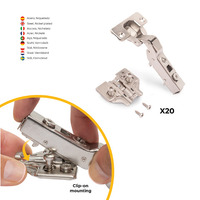 Emuca Lotto di 20 cerniere mezzo collo X91 con chiusura soft e Basetta Euro, altezza 0, Acciaio, Nic - 3