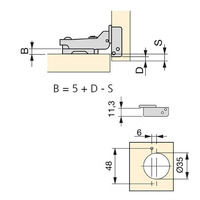 Emuca Lotto di 20 cerniere mezzo collo X91 con chiusura soft e Basetta Euro, altezza 0, Acciaio, Nic - 9