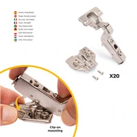 Emuca Lotto di 20 cerniere collo alto X91 con chiusure soft e Basetta Euro, altezza 0, Acciaio, Nich - 3