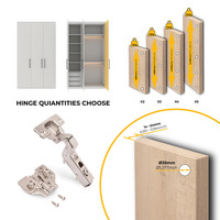 Emuca Lotto di 20 cerniere collo alto X91 con chiusure soft e Basetta Euro, altezza 0, Acciaio, Nich - 7