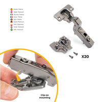Emuca Lotto di 20 cerniere collo alto X91 con chiusura soft e Basetta Euro, altezza 0, Acciaio, Tita - 4