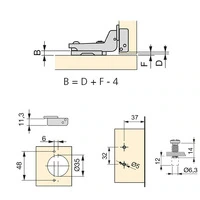 Emuca Lotto di 20 cerniere collo alto X91 con chiusura soft e Basetta Euro, altezza 0, Acciaio, Tita - 10