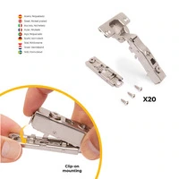 Emuca Lotto di 20 cerniere collo dritto X91 con chiusura soft e Basetta a vite, altezza 1, Acciaio, - 4