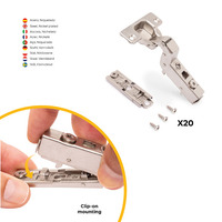 Emuca Lotto di 20 cerniere collo alto X91 con chiusura soft e Basetta a vite, altezza 1, Acciaio, Ni - 4