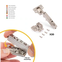 Emuca Lotto di 20 cerniere collo dritto X92 con chiusura soft e basette a vite, altezza 0, Acciaio, - 4