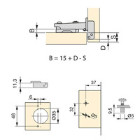 Emuca Lotto di 20 cerniere collo dritto X91 con chiusura soft e basetta montaggio misto, Diametro 5x - 9