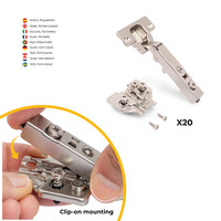 Emuca Lotto di 20 cerniere collo dritto X92 con chiusura soft e basette montaggio misto, diametro 5x - 3