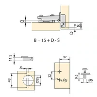 Emuca Lotto di 20 cerniere collo dritto X92 con chiusura soft e basette montaggio misto, diametro 5x - 9