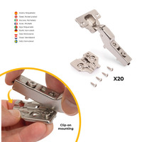 Emuca Lotto di 20 cerniere mezzo collo X92 con chiusura soft e basette a vite, altezza 0, Acciaio, N - 3