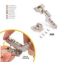 Emuca Lotto di 20 cerniere collo alto X92 con chiusura soft e basette a vite, altezza 0, Acciaio, Ni - 3