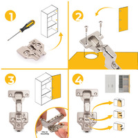 Emuca Lotto di 20 cerniere collo alto X92 con chiusura soft e basette a vite, altezza 0, Acciaio, Ni - 8