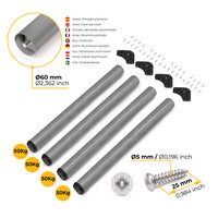 Emuca Lotto di 4 gambe per tavolo, diametro 60mm, H 830mm, Acciaio, Verniciato alluminio - 10