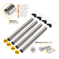 Emuca Lotto di 4 gambe per tavolo, diametro 60mm, H 710mm, Acciaio, Nichel satinado - 10