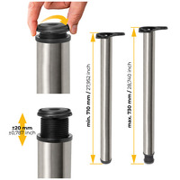 Emuca Lotto di 4 gambe per tavolo, diametro 60mm, H 710mm, Acciaio, Nichel satinado - 13