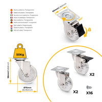 Emuca Lotto di 4 ruote Slip trasparenti con piastra di montaggio, diametro 75 mm, Acciaio e Tecnopla - 5