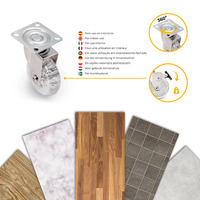 Emuca Lotto di 4 ruote Slip trasparenti con piastra di montaggio, diametro 75 mm, Acciaio e Tecnopla - 7