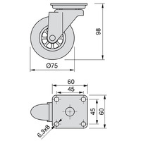 Emuca Lotto di 4 ruote Slip trasparenti con piastra di montaggio, diametro 75 mm, Acciaio e Tecnopla - 10