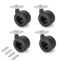 Emuca Lotto di 4 ruote Hole con piastra di montaggio, diametro 65 mm, Acciaio, Verniciato nero e Tec