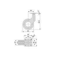 Emuca Lotto di 4 ruote Hole 2 con piastra di montaggio, diametro 60 mm, Acciaio e Tecnoplastica, Ver - 8