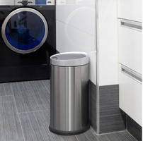 Pattumiera Rotonda Con Coperchio Con Apertura Mediante Sensore Di Movimento In Acciaio Inossidable - 2