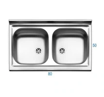Lavello da Cucina In Acciaio Inox Doppia Vasca completo di Sifone e Pileta 50x80 cm
