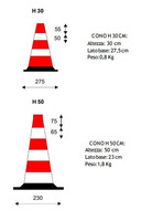 Cono Stradale Non Omologato Sparti-Traffico in Gomma Riciclata con Fasce Rifrangenti Varie Altezze - 3