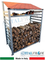 Legnaia Modulare ITALFROM® in Acciaio Zincato con Staffe a Parete - con Ripiano - Modulo  Iniziale -