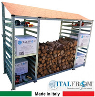 Legnaia Modulare ITALFROM® in Acciaio Zincato con Staffe a Parete - con 6 Ripiani Portaoggetti - Mod