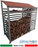 Legnaia Modulare ITALFROM® in Acciaio Zincato Autoportante - con 4 Ripiani Portaoggetti - Modulo  In