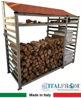 Legnaia Modulare ITALFROM® in Acciaio Zincato con Staffe a Parete - con 4 Ripiani Portaoggetti - Mod