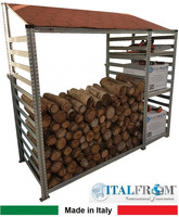 Legnaia Modulare ITALFROM® in Acciaio Zincato con Staffe a Parete - con 3 Ripiani Portaoggetti - Mod