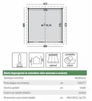 Casetta da Giardino Ines in Legno d' Abete Impregnata Color Marrone e Essiccato- 400X400 cm - ITALFR - 2