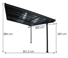 Tettoia in Alluminio Grigio Antracite con tetto in Policarbonato Amovibile - cm 300 X 400 cm - 2