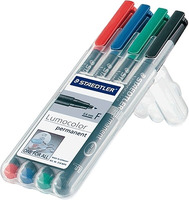 PENNARELLI INDELEBILI-COLORI ASSORTITI - STAEDTLER LUMOCOLOR 318 WP4 - PUNTA (F) FINE 0,6 mm - Conf.