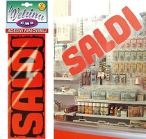 CARTELLI SALDI ORIZZONTALE -  Cm 47X16 - IN CARTA ADESIVA REMOVIBILE TRASPARENTE - CONF. 2 pz